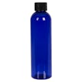 4 oz. Cobalt Blue PET Cosmo Round Bottle with 20/410 Black Ribbed Cap with F217 Liner