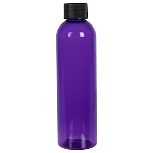 4 oz. Purple PET Cosmo Round Bottle with 20/410 Black Ribbed Cap with F217 Liner
