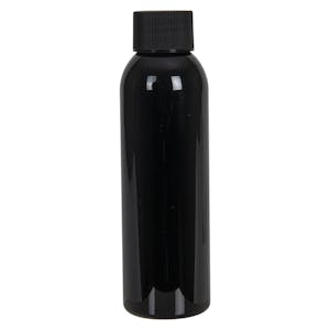 4 oz. Black PET Cosmo Round Bottle with 24/410 Black Ribbed Cap with F217 Liner