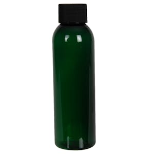 4 oz. Dark Green PET Cosmo Round Bottle with 24/410 Black Ribbed Cap with F217 Liner