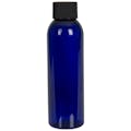 4 oz. Cobalt Blue PET Cosmo Round Bottle with 24/410 Black Ribbed Cap with F217 Liner