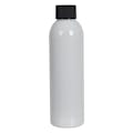 6 oz. White PET Cosmo Round Bottle with 24/410 Black Ribbed Cap with F217 Liner
