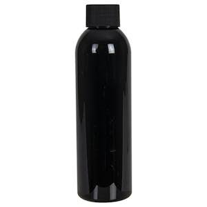 6 oz. Black PET Cosmo Round Bottle with 24/410 Black Ribbed Cap with F217 Liner