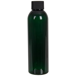 6 oz. Dark Green PET Cosmo Round Bottle with 24/410 Black Ribbed Cap with F217 Liner