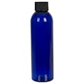 6 oz. Cobalt Blue PET Cosmo Round Bottle with 24/410 Black Ribbed Cap with F217 Liner