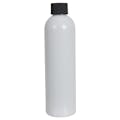 8 oz. White PET Cosmo Round Bottle with 24/410 Black Ribbed Cap with F217 Liner