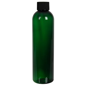 8 oz. Dark Green PET Cosmo Round Bottle with 24/410 Black Ribbed Cap with F217 Liner
