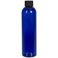 8 oz. Cobalt Blue PET Cosmo Round Bottle with 24/410 Black Ribbed Cap with F217 Liner
