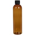 4 oz. Clarified Amber PET Cosmo Round Bottle with 20/410 Black Ribbed Cap with F217 Liner