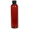 4 oz. Red Amber PET Cosmo Round Bottle with 20/410 Black Ribbed Cap with F217 Liner