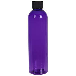 8 oz. Purple PET Cosmo Round Bottle with 24/410 Black Ribbed Cap with F217 Liner