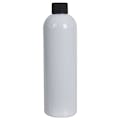 12 oz. White PET Cosmo Round Bottle with 24/410 Black Ribbed Cap with F217 Liner