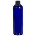 12 oz. Cobalt Blue PET Cosmo Round Bottle with 24/410 Black Ribbed Cap with F217 Liner