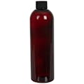 12 oz. Light Amber PET Cosmo Round Bottle with 24/410 Black Ribbed Cap with F217 Liner