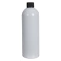 16 oz. White PET Cosmo Round Bottle with 24/410 Black Ribbed Cap with F217 Liner