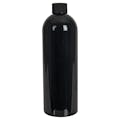 16 oz. Black PET Cosmo Round Bottle with 24/410 Black Ribbed Cap with F217 Liner