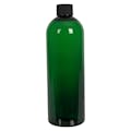 16 oz. Dark Green PET Cosmo Round Bottle with 24/410 Black Ribbed Cap with F217 Liner