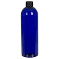 16 oz. Cobalt Blue PET Cosmo Round Bottle with 24/410 Black Ribbed Cap with F217 Liner