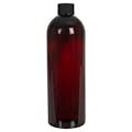 16 oz. Light Amber PET Cosmo Round Bottle with 24/410 Black Ribbed Cap with F217 Liner