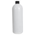 32 oz. White PET Cosmo Round Bottle with 28/410 Black Ribbed Cap with F217 Liner