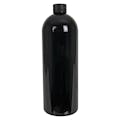 32 oz. Black PET Cosmo Round Bottle with 28/410 Black Ribbed Cap with F217 Liner
