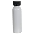 2 oz. White PET Cosmo Round Bottle with 20/400 Black Ribbed CRC Cap with F217 Liner