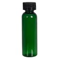 2 oz. Dark Green PET Cosmo Round Bottle with 20/400 Black Ribbed CRC Cap with F217 Liner