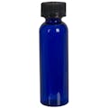2 oz. Cobalt Blue PET Cosmo Round Bottle with 20/400 Black Ribbed CRC Cap with F217 Liner