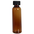 2 oz. Clarified Amber PET Cosmo Round Bottle with 20/400 Black Ribbed CRC Cap with F217 Liner