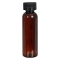 2 oz. Light Amber PET Cosmo Round Bottle with 20/400 Black Ribbed CRC Cap with F217 Liner