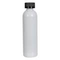 4 oz. White PET Cosmo Round Bottle with 20/400 Black Ribbed CRC Cap with F217 Liner