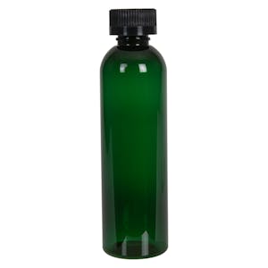 4 oz. Dark Green PET Cosmo Round Bottle with 20/400 Black Ribbed CRC Cap with F217 Liner