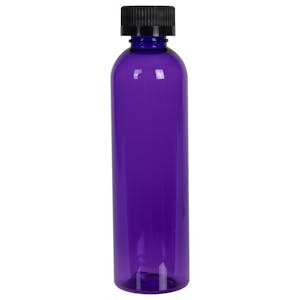 4 oz. Purple PET Cosmo Round Bottle with 20/400 Black Ribbed CRC Cap with F217 Liner