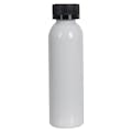 4 oz. White PET Cosmo Round Bottle with 24/400 Black Ribbed CRC Cap with F217 Liner