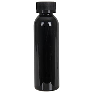 4 oz. Black PET Cosmo Round Bottle with 24/400 Black Ribbed CRC Cap with F217 Liner