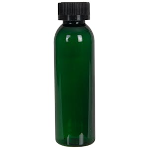 4 oz. Dark Green PET Cosmo Round Bottle with 24/400 Black Ribbed CRC Cap with F217 Liner