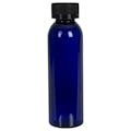4 oz. Cobalt Blue PET Cosmo Round Bottle with 24/400 Black Ribbed CRC Cap with F217 Liner