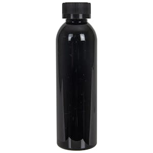 6 oz. Black PET Cosmo Round Bottle with 24/400 Black Ribbed CRC Cap with F217 Liner