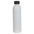 8 oz. White PET Cosmo Round Bottle with 24/400 Black Ribbed CRC Cap with F217 Liner