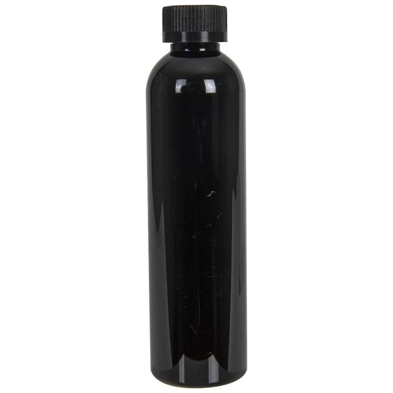 8 oz. Black PET Cosmo Round Bottle with 24/400 Black Ribbed Child-Resistant Cap (CRC) with F217 Liner