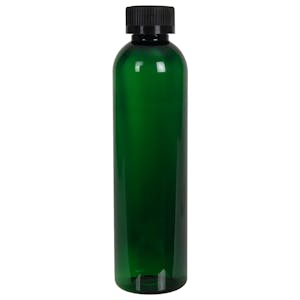 8 oz. Dark Green PET Cosmo Round Bottle with 24/400 Black Ribbed CRC Cap with F217 Liner
