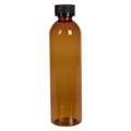 8 oz. Clarified Amber PET Cosmo Round Bottle with 24/400 Black Ribbed CRC Cap with F217 Liner