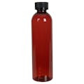 8 oz. Red Amber PET Cosmo Round Bottle with 24/400 Black Ribbed CRC Cap with F217 Liner