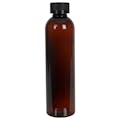 8 oz. Light Amber PET Cosmo Round Bottle with 24/400 Black Ribbed CRC Cap with F217 Liner