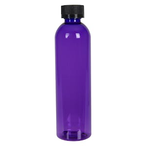 8 oz. Purple PET Cosmo Round Bottle with 24/400 Black Ribbed CRC Cap with F217 Liner