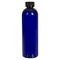 12 oz. Cobalt Blue PET Cosmo Round Bottle with 24/400 Black Ribbed CRC Cap with F217 Liner