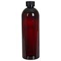 16 oz. Light Amber PET Cosmo Round Bottle with 24/400 Black Ribbed CRC Cap with F217 Liner