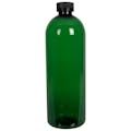 32 oz. Dark Green PET Cosmo Round Bottle with 28/400 Black Ribbed CRC Cap with F217 Liner