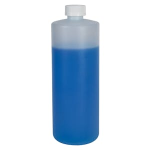 32 oz. Natural HDPE Flame-Treated Cylindrical Sample Bottle with 28/400 White Ribbed CRC Cap with F217 Liner