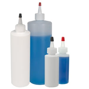 HDPE Cylindrical Sample Bottles with Yorker Dispensing Caps